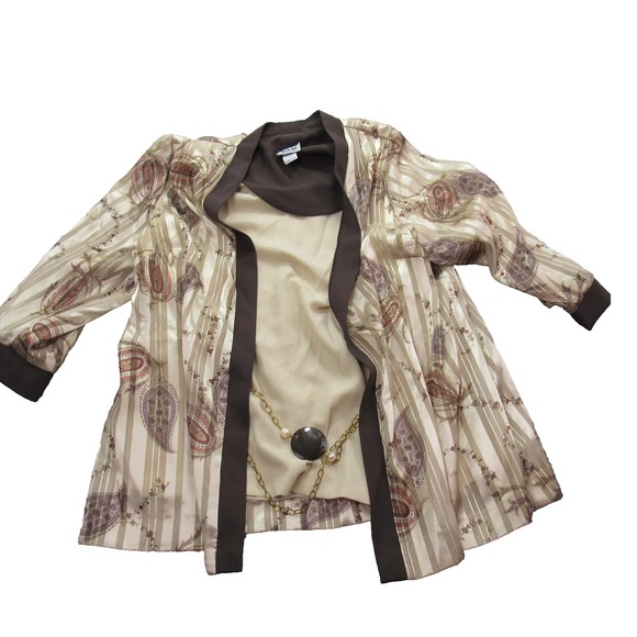 R&M Richards Jacket Womens 24W Paisley Sheer Duster Chain Belt Dressy Plus Size - Picture 1 of 10